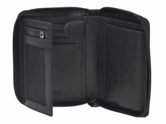 GreenBurry Leather zipper wallet RFID &quot;Pure Black&quot; 1126-20 - KNIFESTOCK
