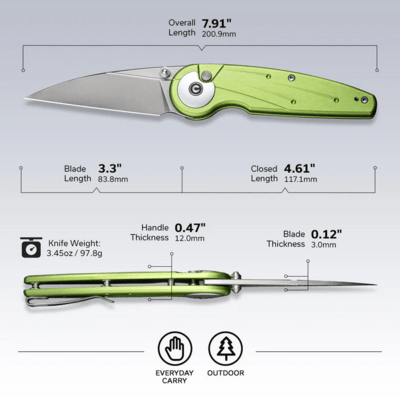 Civivi Starflare Lime Green Aluminum HandleSatin Finished Nitro-V BladeButton Lock C23052-3 - KNIFESTOCK