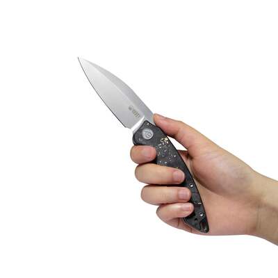 KUBEY Leaf Liner Lock Front Flipper Couteau Pliant Noir Noir Or CF et Manche en Résine KU333D - KNIFESTOCK