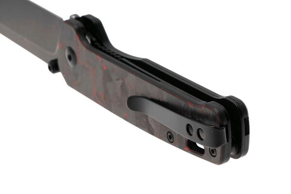 QPS Penguin V2 D2, schwarzer Stonewash, Griff: Roter geschredderter CF-Overlay G10 QS130V2- - KNIFESTOCK