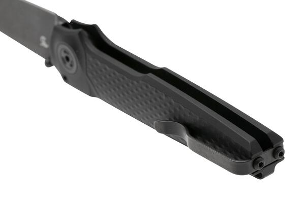 MKM MIURA – CPM Magnacut DSW bld - SOLID Black Alu hdl, BUTTON LOCK - REV. S/S CLIP MK MI-ABKB - KNIFESTOCK