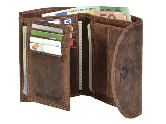 GreenBurry Leather wallet 13x9cm &quot;Vintage&quot; antique brown 1772A-25 - KNIFESTOCK