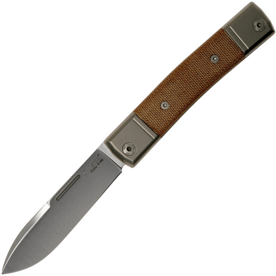 Lionsteel M390 Clip blade, Natural Canvas Handle, Titanium Bolster &amp; liners DROP BM2 CVN - KNIFESTOCK