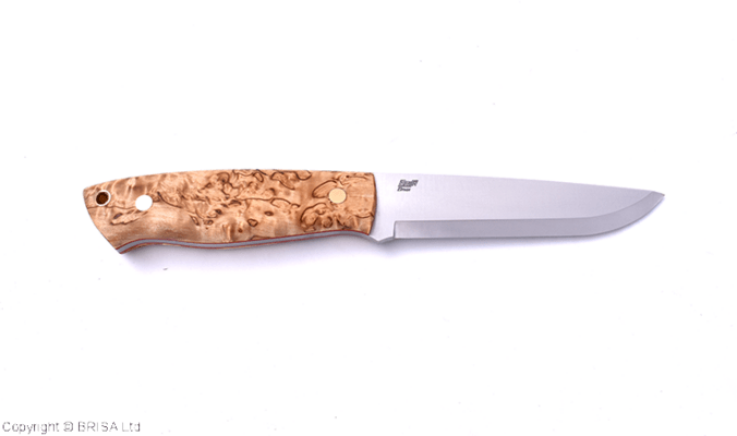 Brisa Trapper 115-curly birch Elmax Scandi Sheath Trapper 115 with firesteel BRS-073-2037-1580-2 - KNIFESTOCK