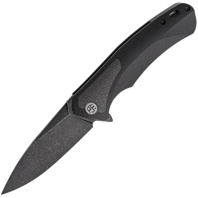 Petrified Fish PF838 Pub Black Stonewashed D2 Carbon Fiber With Black G10 PF838CDW - KNIFESTOCK