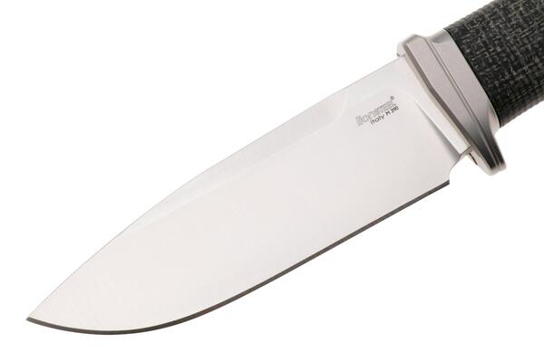 Lion Steel Feststehendes Messer M390 Klinge SCHWARZ Burlap, Ti Parierstange, Lederscheide AH BLB - KNIFESTOCK