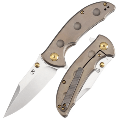 KANSEPT Rei Stonewashed CPM-20CV Orange Peel Bronze Titanium Handles K1061A2 - KNIFESTOCK