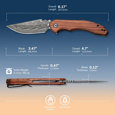 Civivi Bluetick Guibourtia Wood HandleDamascus BladeNested Liner Lock C23050-DS1 - KNIFESTOCK