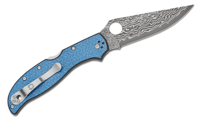 Spyderco Stretch 2 XL Glass Fiber Blue Nishijin Damascus SPRINT Reveal 13 C258GFBLP - KNIFESTOCK