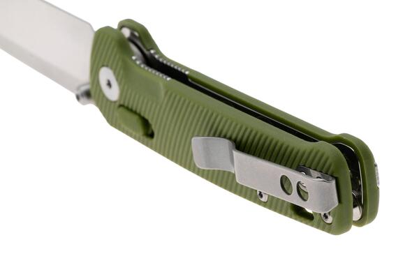 QPS Penguin Glyde 14C28N, finitura a 2 toni stonewash - satinata, Manico: FRN verde OD - KNIFESTOCK