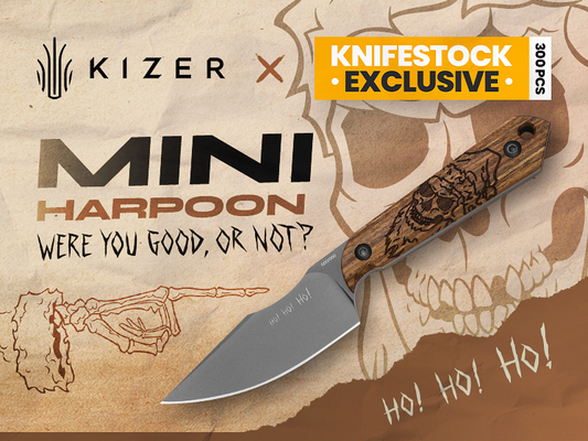 Kizer Mini Harpoon, KNFS Exclusive, Limited Edition 300pcs, Mkuruti Wood, Stonewashed Nitro-V - KNIFESTOCK