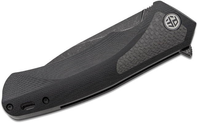 Petrified Fish PF838 Pub Black Stonewashed D2 Carbon Fiber With Black G10 PF838CDW - KNIFESTOCK