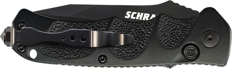 Schrade Black Tanto 40% Serrated 4116 Steel, Blocare cu Buton, Siguranță pe Spatele Mânerului - KNIFESTOCK