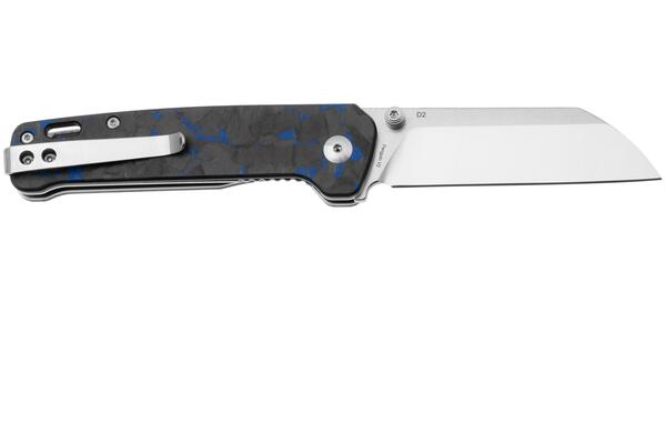 QPS Penguin V2 D2, 2-Ton-Finish Stonewash - Satin, Griff: Blau zerkleinertes CF ove - KNIFESTOCK