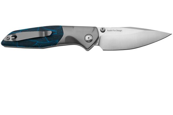 Real Steel Hoeft | Satin | Silver Titanium &amp; Blue Damascus G10 RE-7901DB - KNIFESTOCK
