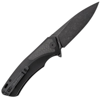 Petrified Fish PF838 Pub Black Stonewashed D2 Carbon Fiber With Black G10 PF838CDW - KNIFESTOCK
