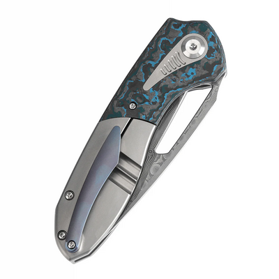 KANSEPT Thoth Damascus 0.137&#039;&#039;/3.5mm Bead Blasted Titanium + Arctic Storm Fatcarbon K1075A2 - KNIFESTOCK