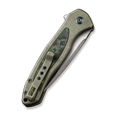 We Knife Button Lock Kitefin Green Titanium Handle With Jungle Wear Fat Carbon Fiber Inlay WE19002N- - KNIFESTOCK