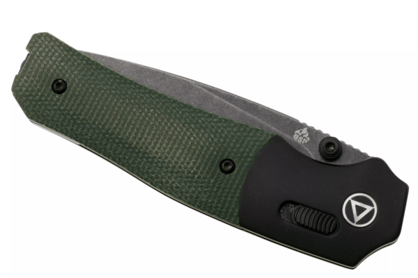 QSP Knife Vault 14C28N, black stonewashed Anodized aluminium bolsters, Green micarta QS157-B2 - KNIFESTOCK