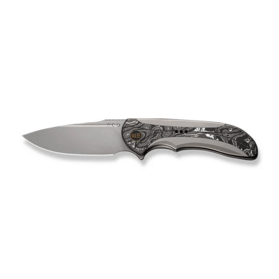 WE Gray Titanium Handle With Aluminum Foil Carbon Fiber Inlay Stonewashed CPM 20CV Blade Nested Fram - KNIFESTOCK