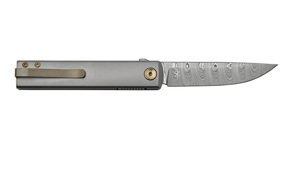 Fox Knives FOX CHNOPS VOUWMES DAMASTEEL DS93X, TITANIUM GESTRAALDE HANDGREEP EN SPACER BRONS KLEUR - KNIFESTOCK