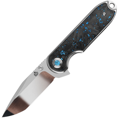 QSP Knife Nebula 14C28N, mirror polish,  Blue shredded CF, Linerlock QS168-C - KNIFESTOCK