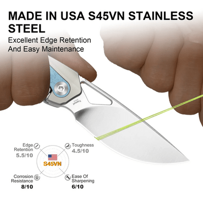 Kizer Topsail S45VN,Satin,Titanium &amp; Crystallized Titanium - KNIFESTOCK