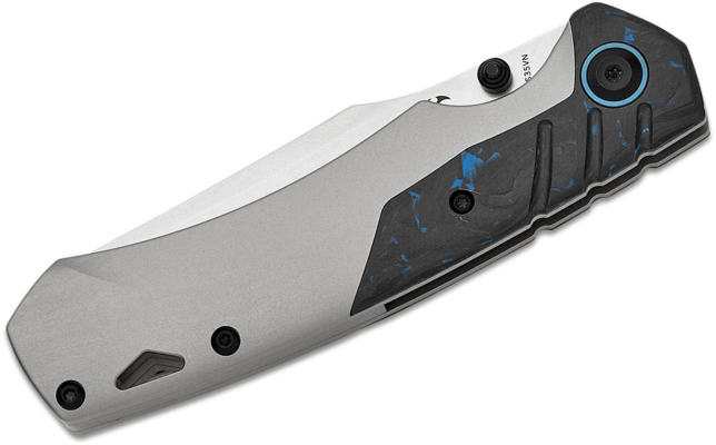 Kansept Weim Stonewashed CPM S35VN Plain Titanium + Blue Carbon Fiber K1051A4 - KNIFESTOCK