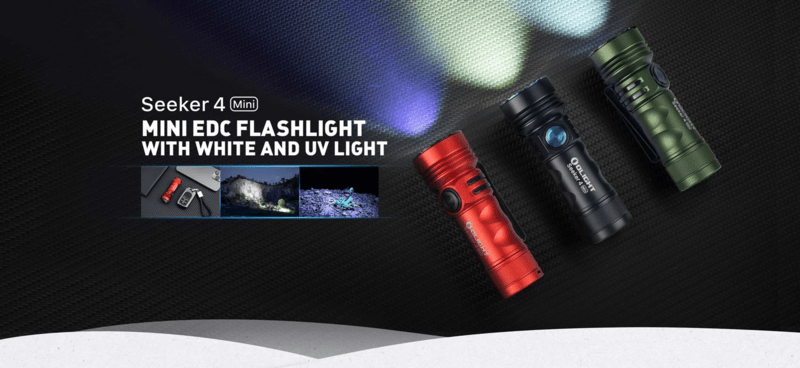 Olight Seeker 4 Mini Dual LED Flashlight Red (Cool White &amp; UV Light) - KNIFESTOCK