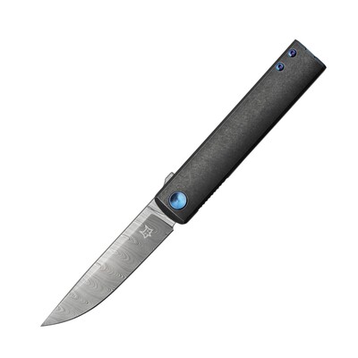 Couteau Pliant Fox Knives FOX CHNOPS DAMASTEEL DS93X, MANCHE ET ENTRETOISE EN TITANE PVD VIOLET FX-5 - KNIFESTOCK