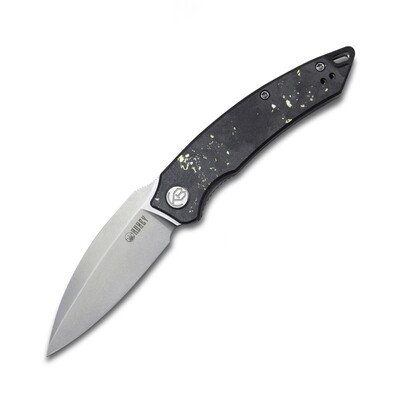 KUBEY Leaf Liner Lock Front Flipper Couteau Pliant Noir Noir Or CF et Manche en Résine KU333D - KNIFESTOCK