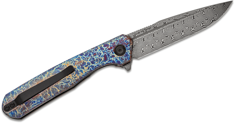 Kansept Qilin Damascus, Titanium with Lightning Strike Finish K1047A3 - KNIFESTOCK