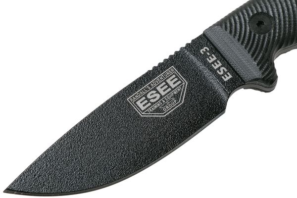 ESEE Knives 3PMB-001 Model 3 Black Blade 3D knife  black sheath + belt clip  Black G10 survival - KNIFESTOCK