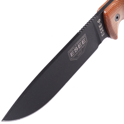 ESEE Model 6 Black Blade 3D Natural Canvas Micarta survival knife 6PB-011 black sheath + clip plate - KNIFESTOCK