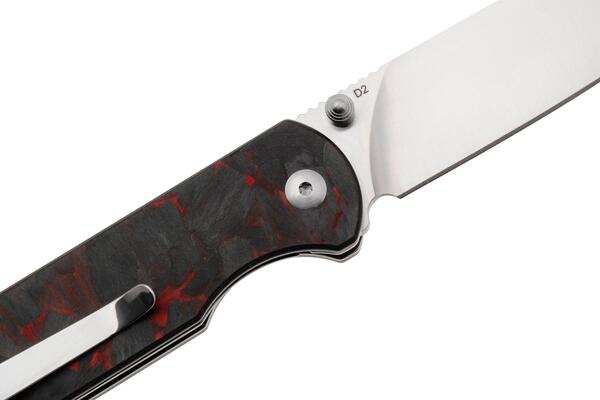 QPS Parrot V2 D2, satiniert, Griff: Roter zerkleinerter CF-Overlay G10 QS102-I - KNIFESTOCK