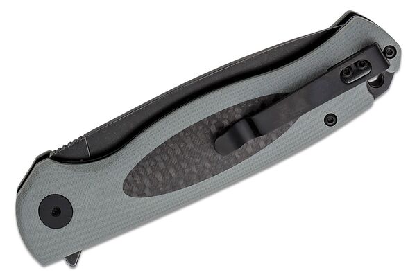 Petrified Fish PFB03 Stamp Black Stonewashed D2 Carbon Fiber With Gray G10 PFB03GADW - KNIFESTOCK