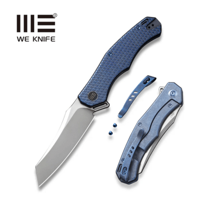 WE Blue Titanium Handle With Blue Diamond Pattern On Presentation Handle Polished Bead Blasted CPM 2 - KNIFESTOCK