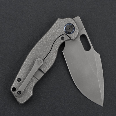 Kunwu Gringo Stonewashed S390 Honeydew Texture Titanium handle K712T-1S - KNIFESTOCK