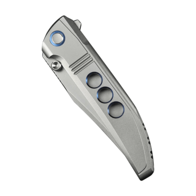 WE Polished Bead Blasted Titanium Integral Handle With Blue HolesPolished Bead - KNIFESTOCK