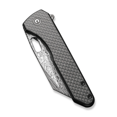 CIVIVI Nugz Twill Carbon Fiber Overlay On Black G10 HandleDamascus BladeLiner - KNIFESTOCK