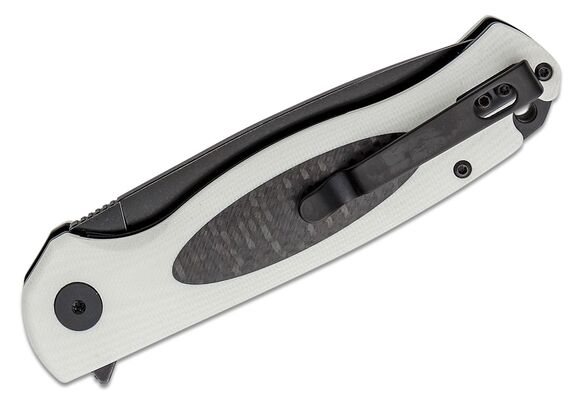 Petrified Fish PFB03 Stamp Black Stonewashed D2 Carbon Fiber With White G10 PFB03WDW - KNIFESTOCK