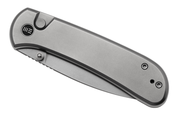 We Knife Qubit Polished Bead Blasted Titanium HandlePolished Bead Blasted CPM 20CV BladeButton Loc - KNIFESTOCK