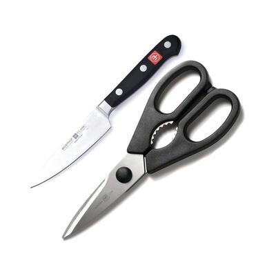 Wüsthof készlet konyhai olló 21cm és zöldségvágó kés 8cm D9354s fekete - KNIFESTOCK