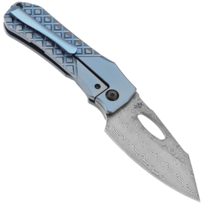 Kansept Loki Damascus,Blue Anodized Ti with Frag Pattern K1058B7 - KNIFESTOCK