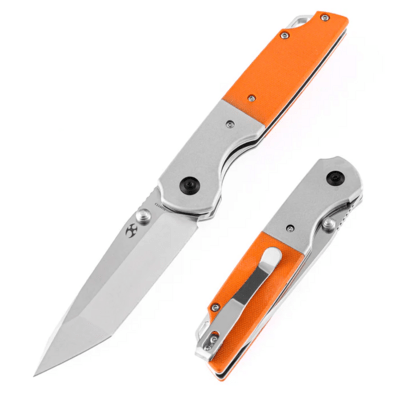 Kansept Warrior Stonewashed Tanto D2 Blade Plian Aluminum + Orange G10 T1005T3 - KNIFESTOCK