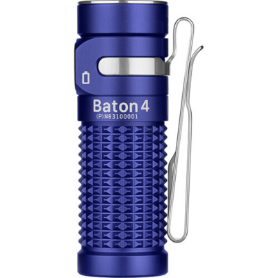 Olight Baton 4 Premium Edition Flashlight with Wireless Charging Case (Regal blue, 1300 Lumens) - KNIFESTOCK