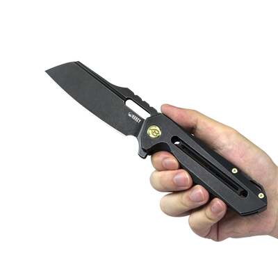 Cubey Atlas Frame Lock Tactical Flipper Knife Black Titanium Handle KB290b - KNIFESTOCK