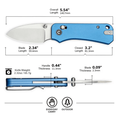 Civivi Baby Banter 2 Ben Petersen Blue Aluminum HandleSatin Finished Nitro-V Bl - KNIFESTOCK