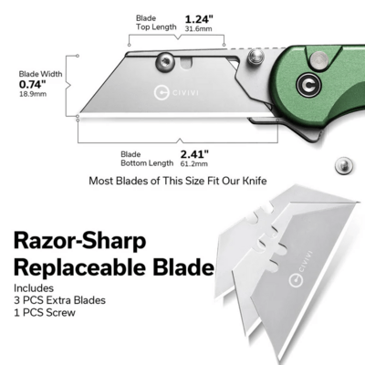 CIVIVI Elementum Utility Green Aluminum Handle Stonewashed S/S Blade Holder Plain - KNIFESTOCK