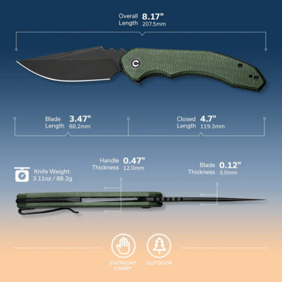 Civivi Bluetick Green Canvas Micarta HandleBlack Stonewashed 14C28N BladeNested Liner Lock C23050- - KNIFESTOCK